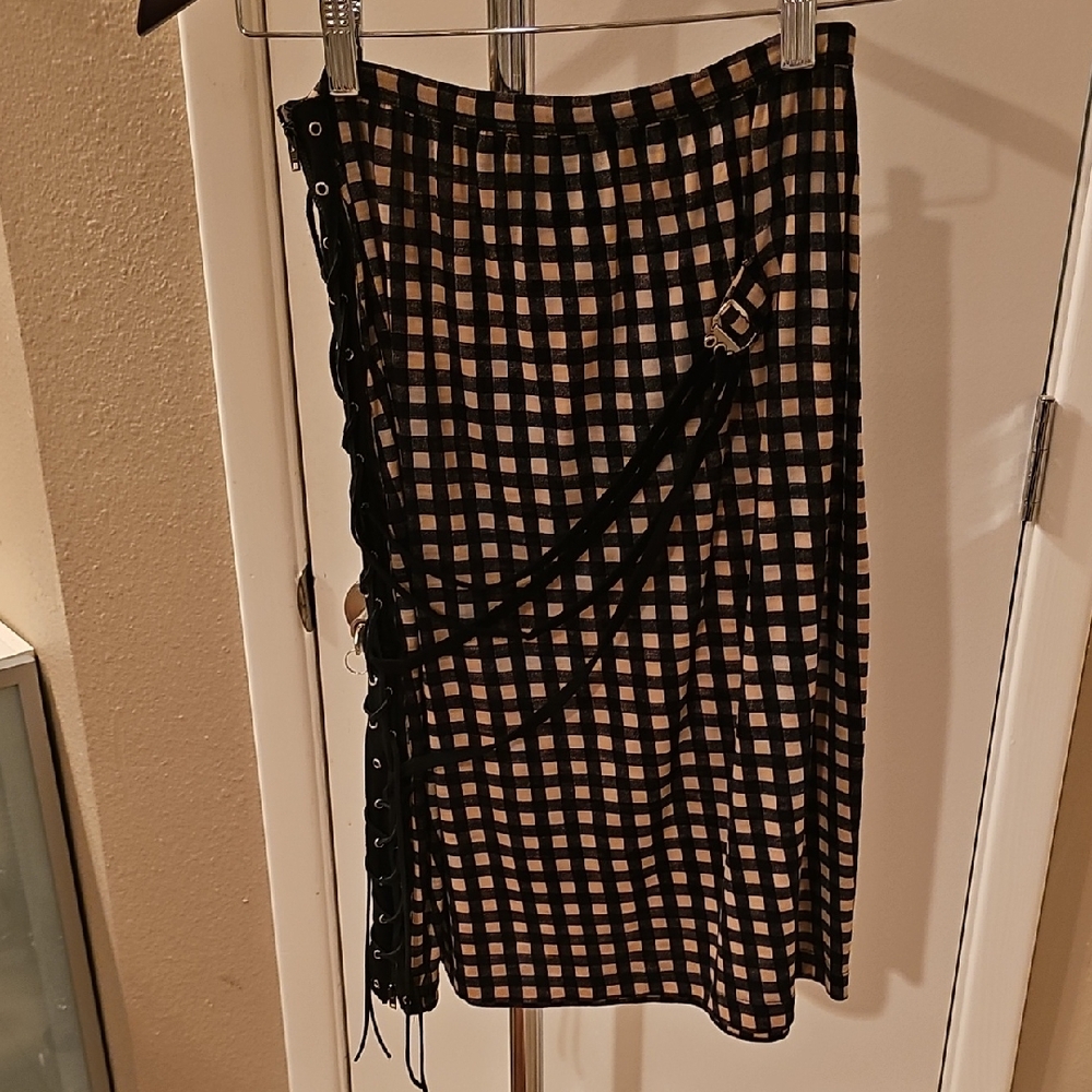 Jean Paul Gaultier Black and Tan Grid Pencil Skirt